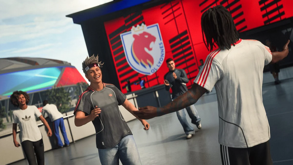 Игроки общаются рядом с клубной символикой — EA SPORTS FC 27