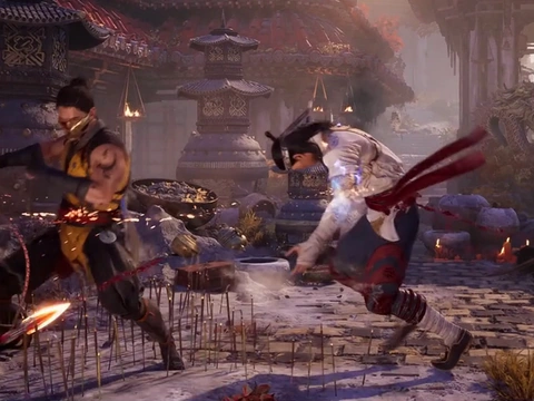 Mortal Kombat 1: Скорпион қарсыласын өзіне тартады.